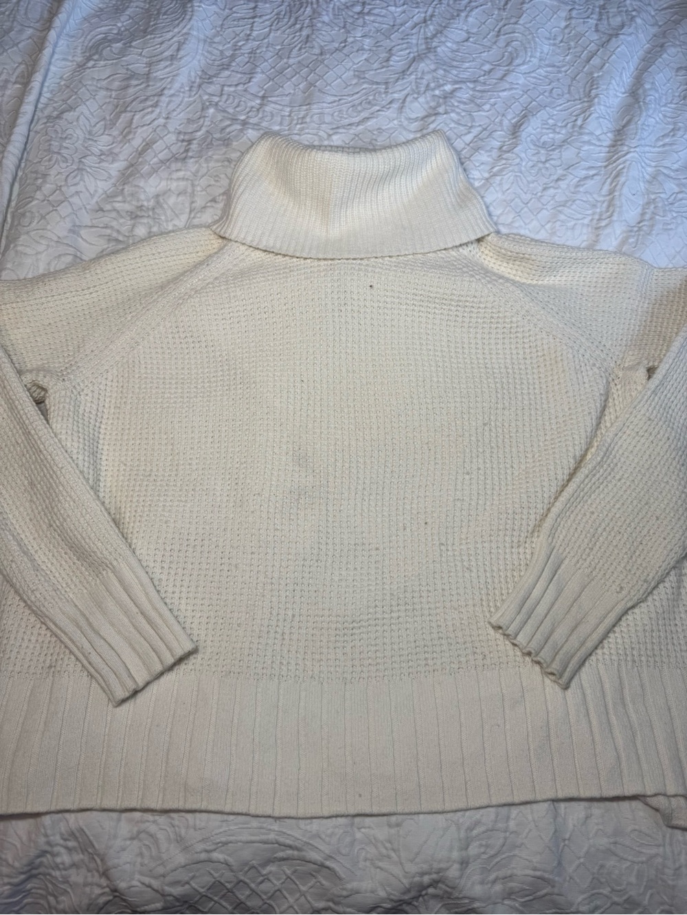Madewell Women’s S Cream Merino Wool Cotton Turtleneck Sweater Split Hem NWT